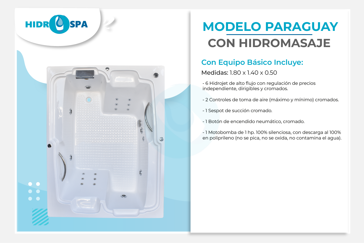 Tina de hidromasaje paraguay de 1.80 x 1.40 x 0.50 para 2 personas