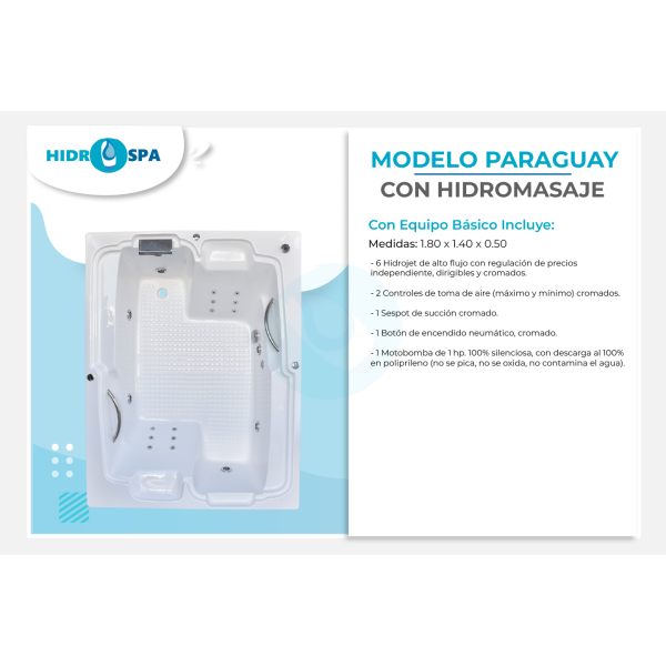 Tina de hidromasaje paraguay de 1.80 x 1.40 x 0.50 para 2 personas