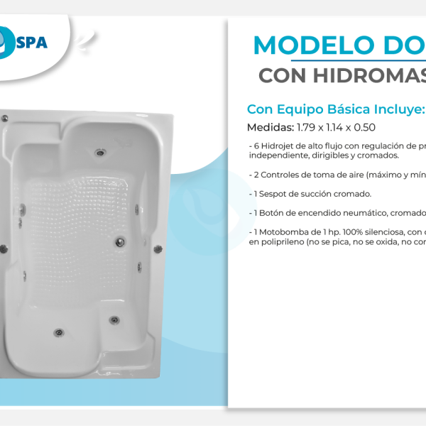 Tina de hidromasaje doble de 1.79 x 1.14 x 0.50 para 2 personas