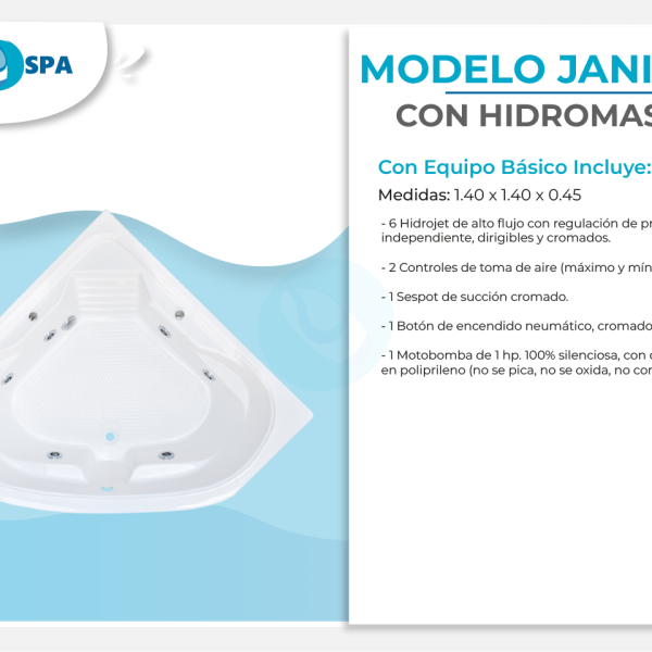 Tina de hidromasaje janitzio de 1.40 x 1.40 x 0.45 para 1 persona