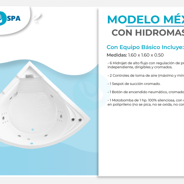 Tina de hidromasaje méxico de 1.60 x 1.60 x 0.50 para 1 persona