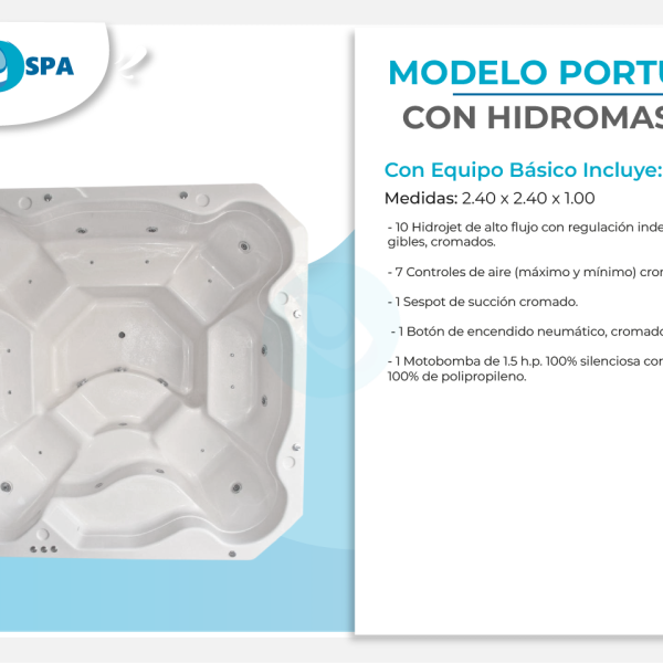 Spa tina de hidromasaje portugal de 2.40 x 2.40 x 1.00 para 8 personas